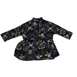 Lucca Floral Boho Top size Small Black Print V Neck Zipper Closure